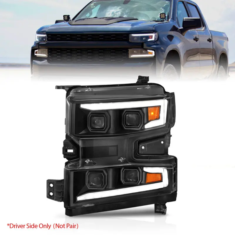 Anzo 19-22 Chevrolet Silverado 1500 Led Proj Hl W/Lgt Bar Swbk Seq. Blk W/In. Light - Driver Side On 1