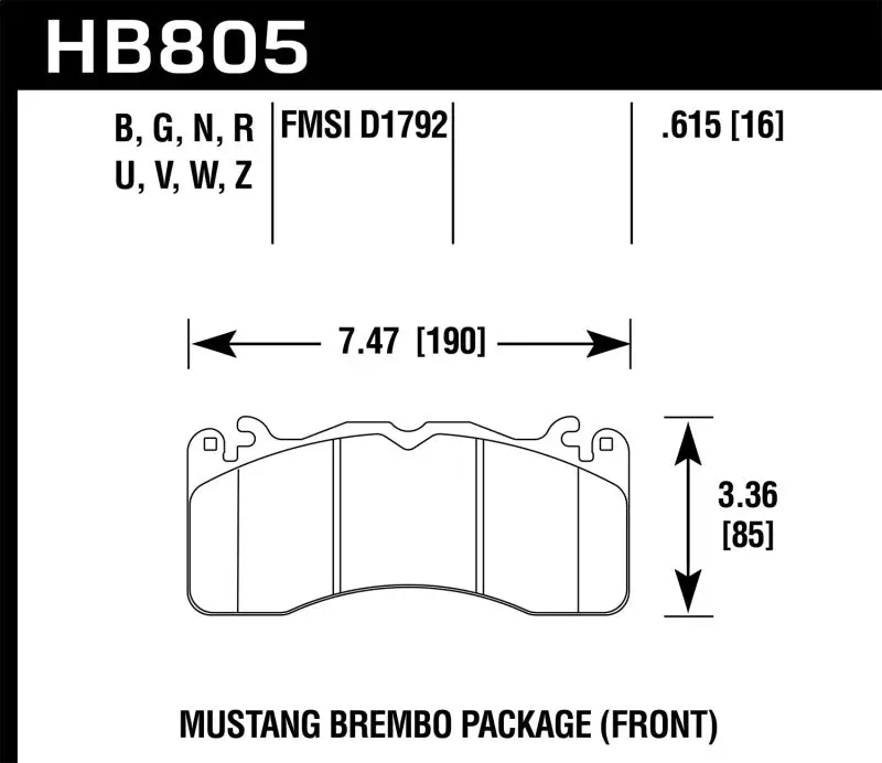 Hawk 15-17 Ford Mustang Brembo Package Hps 5.0 Front Brake Pads 1