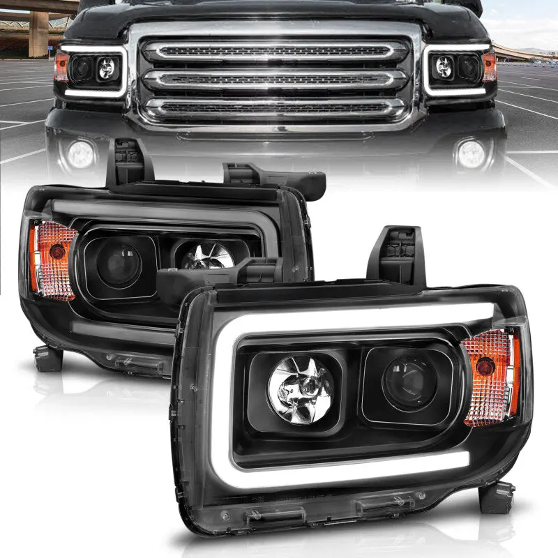 Anzo 2015+ Gmc Canyon Projector Headlights W/ Plank Style Design Black W/ Amber 1