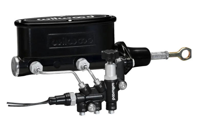 Wilwood Hv Tandem M/C Kit W L/H Bracket & Prop Valve - 7/8In Bore Black-W/Push. - Early Mustang 1