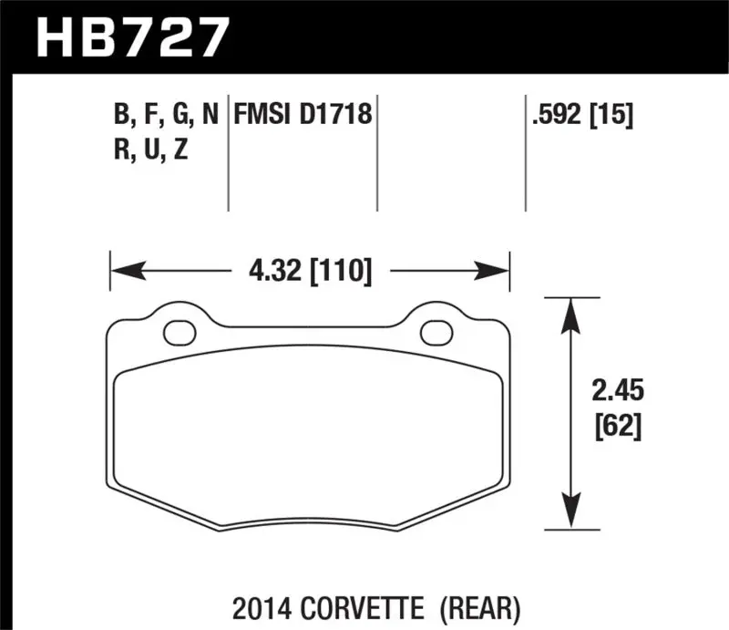 Hawk 2014 Chevrolet Corvette Hps 5.0 Rear Brake Pads 1