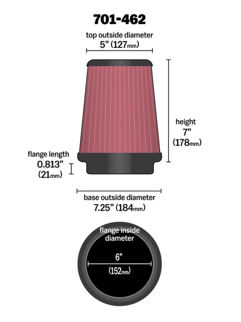 Airaid Universal Air Filter - Cone 6 X 7-1/4 X 5 X 7 2
