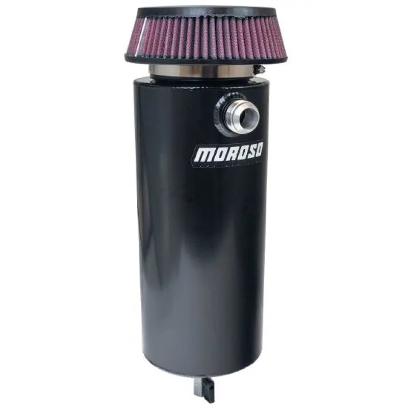 Moroso 6In Diameter Single -16An Inlet Aluminum Breather Tank Catch Can - Black 1