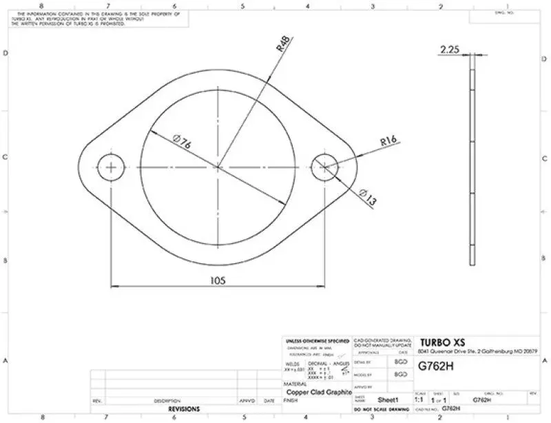 Turbo Xs 2-Bolt High Temperature Exhaust Gasket 76Mm/3In Id (Single) 1