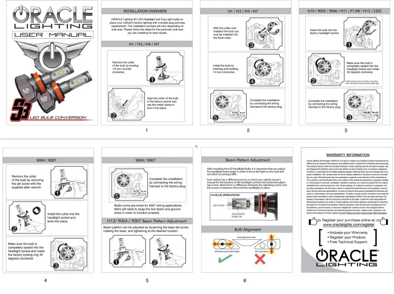 Oracle H13 - S3 Led Headlight Bulb Conversion Kit - 6000K 2