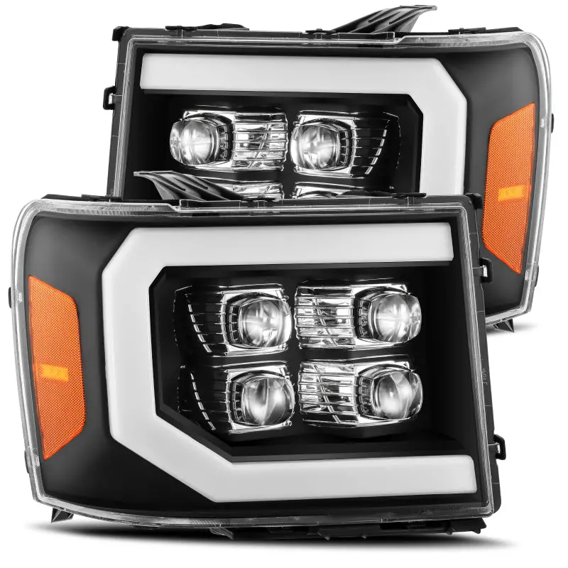 Alpharex 07-13 Gmc 1500Hd Nova Led Proj Headlight Plank Style Gloss Blk W/Activ Light/Seq Signal/Drl 1