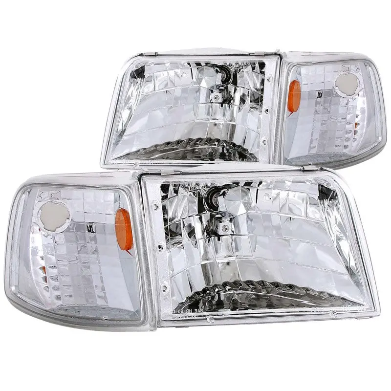Anzo 1993-1997 Ford Ranger Crystal Headlights Chrome W/ Corner Lights 2Pc 1