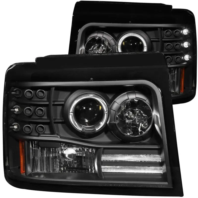 Anzo 1992-1996 Ford F-150 Projector Headlights W/ Halo Black W/ Side Markers And Parking Lights 1