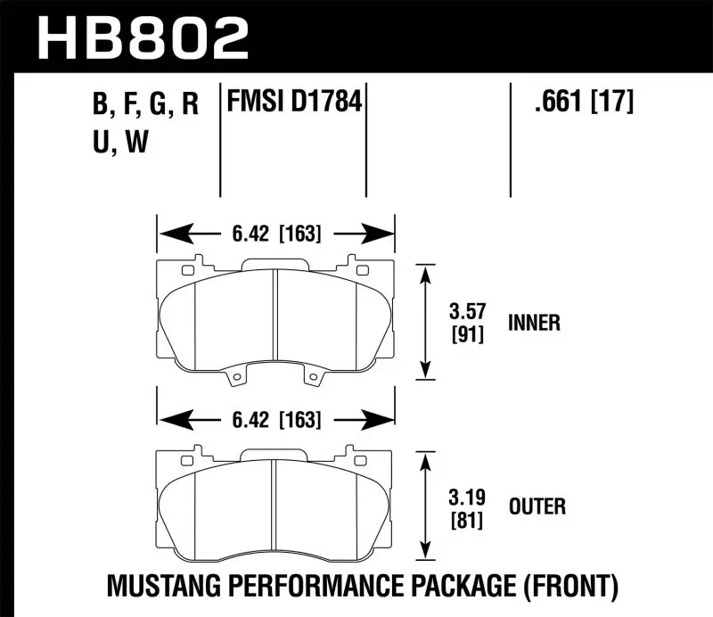 Hawk 15-17 Ford Mustang Performance Package Hps 5.0 Front Brake Pads 1