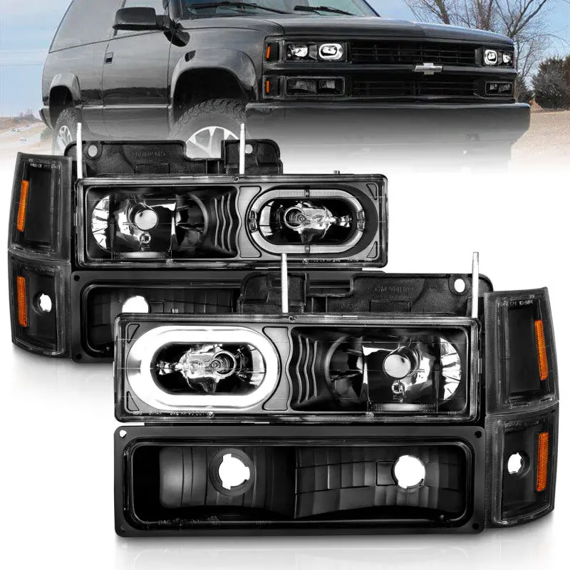 Anzo 88-98 Chevrolet C1500 Crystal Headlights Black Housing W/ Signal And Side Marker Lights 1