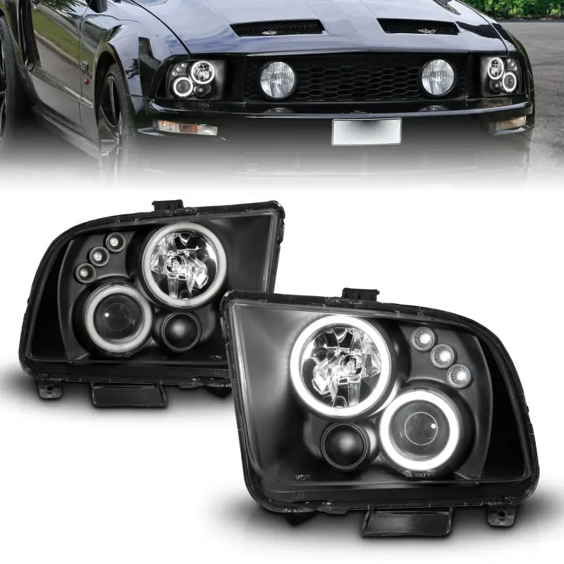 Anzo 2005-2009 Ford Mustang Projector Headlights W/ Halo Black 1