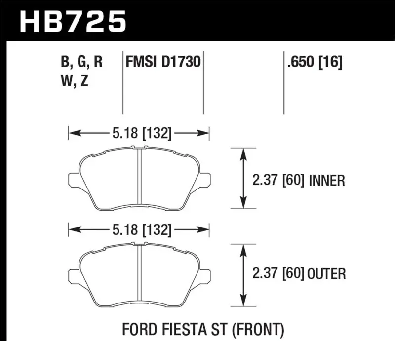 Hawk 2014 Ford Fiesta St Hps 5.0 Front Brake Pads 1