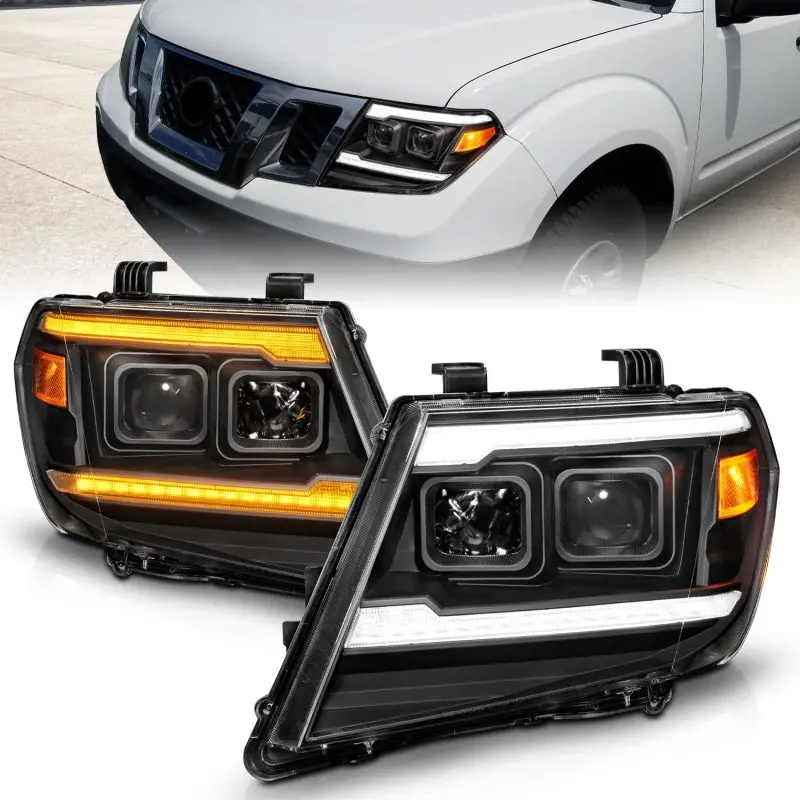 Anzo 09-20 Nissan Frontier Black Projector Plank Style Drl W/ Switchback & Sequential Led Drl 2