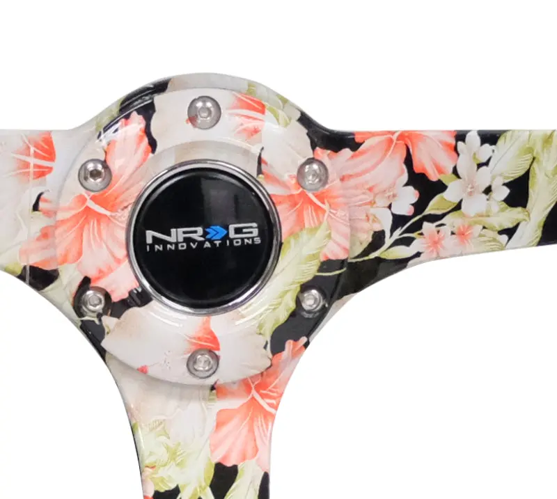 Nrg Reinforced Steering Wheel (350Mm / 3In. Deep) Blk Suede Floral Dipped W/ Blk Baseball Stitch 2