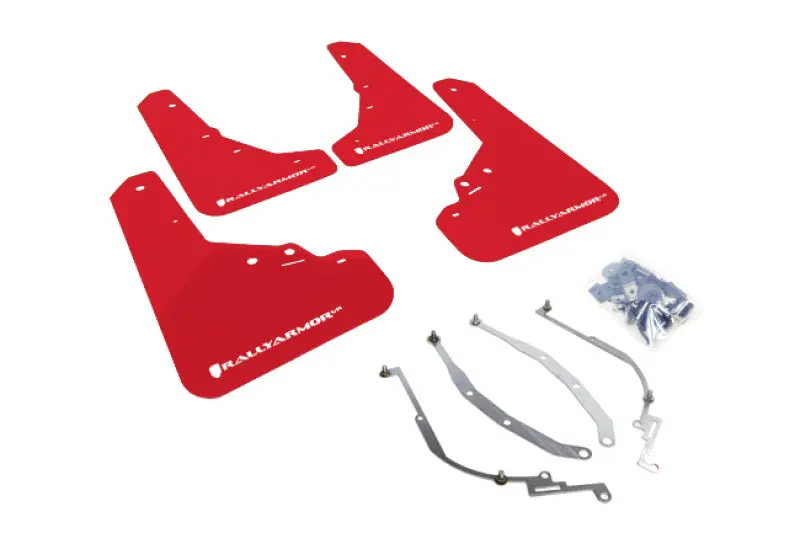 Rally Armor 2012-18 Fiat 500 (Pop/Sport/Lounge/Abarth) Red Mud Flap W/ White Logo 1