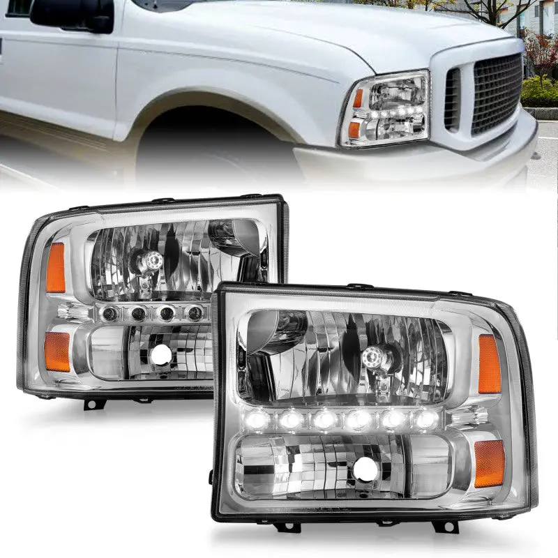 Anzo 2000-2004 Ford Excursion Crystal Headlights Chrome W/ Led 1Pc 2