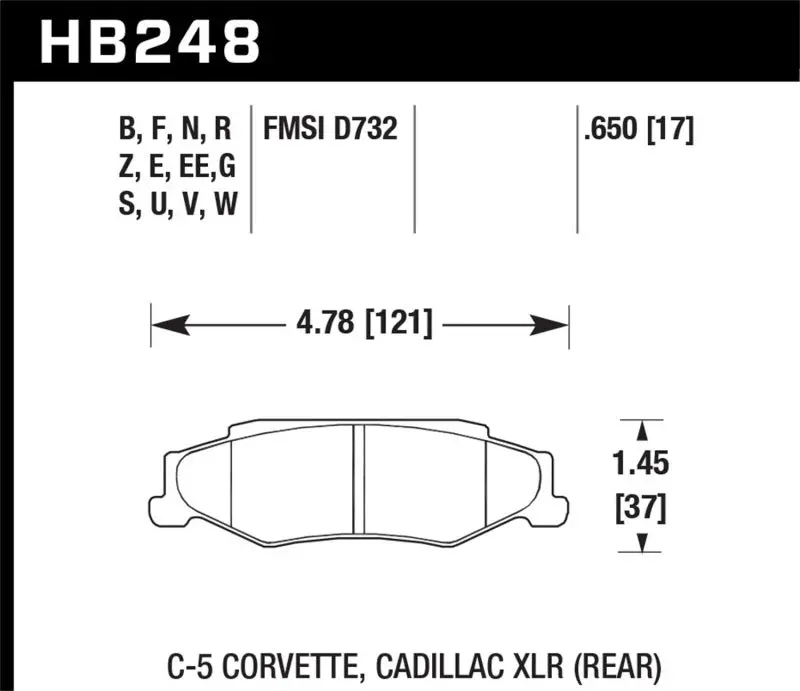 Hawk 03-04 Chevrolet Corvette 5.7L 50Th Anniversary Edition Rear Er-1 Brake Pads 2