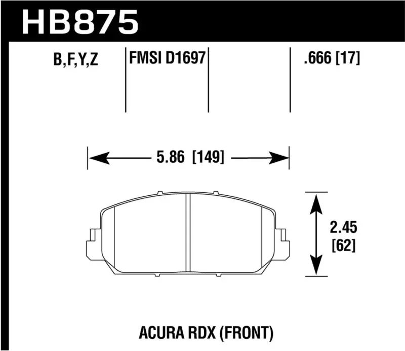 Hawk 14-17 Acura Rdx/Rlx Hps 5.0 Front Brake Pads ( Does Not Fit Civic Type R) 1