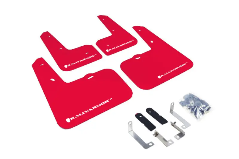 Rally Armor 12-18 Hyundai Veloster Red Ur Mud Flap W/ White Logo 1