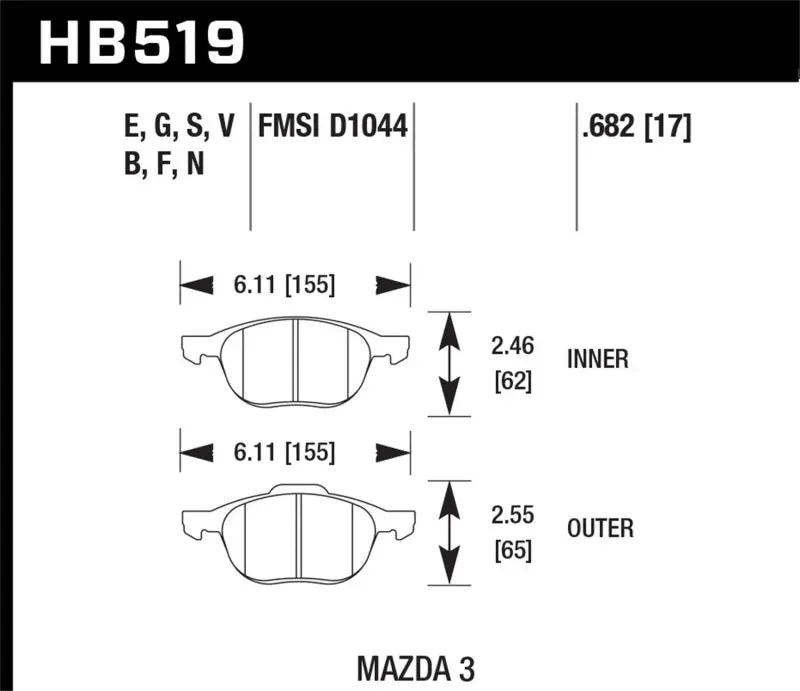 Hawk Hp+ 08-09 Mazda 3 / Ford/ Volvo Hp+ Street Front Brake Pads 1