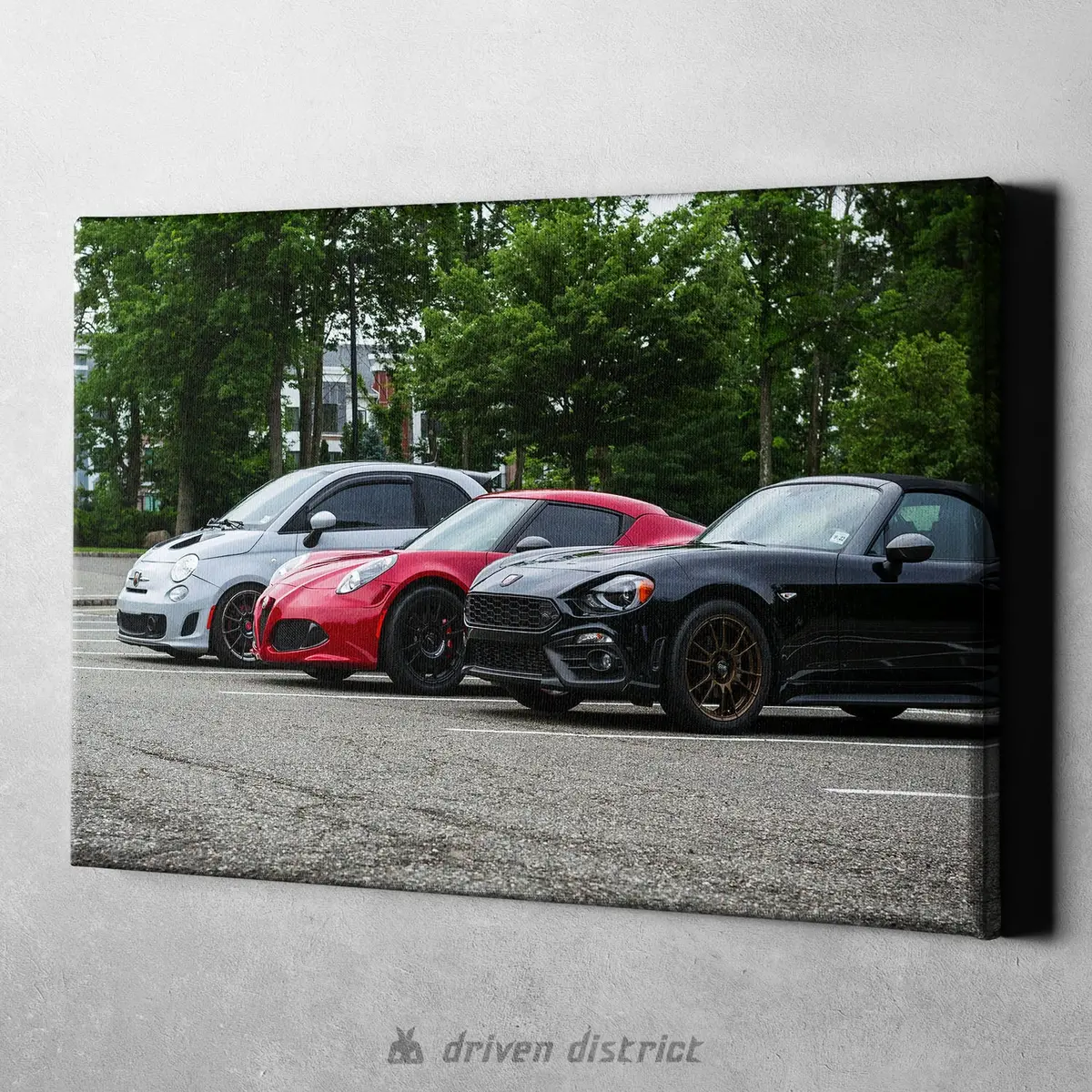 Italian Trio Car Canvas - Abarth 124 Spider, Alfa Romeo 4C, Abarth 500 1