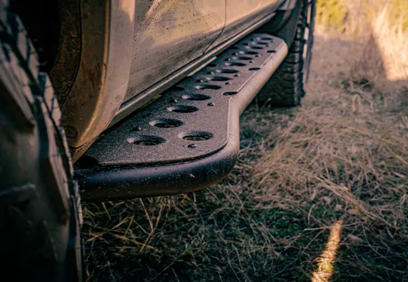 Cali Raised Rock Sliders For 2005–2023 Toyota Tacoma Double Cab Short Bed – Step Ed Design W/ Kick-Out & Powder Coat 1