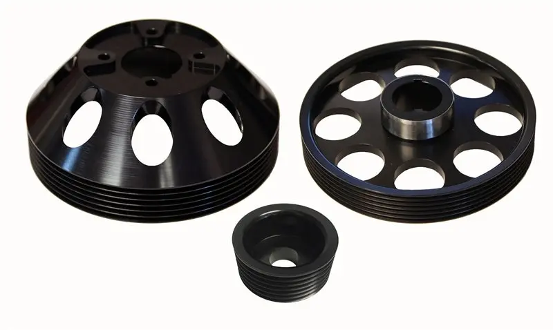 Torque Solution Lightweight Pulley Kit – Crank, Water Pump & Alternator (Black) For 2010+ Hyundai Genesis Coupe 3.8L 1