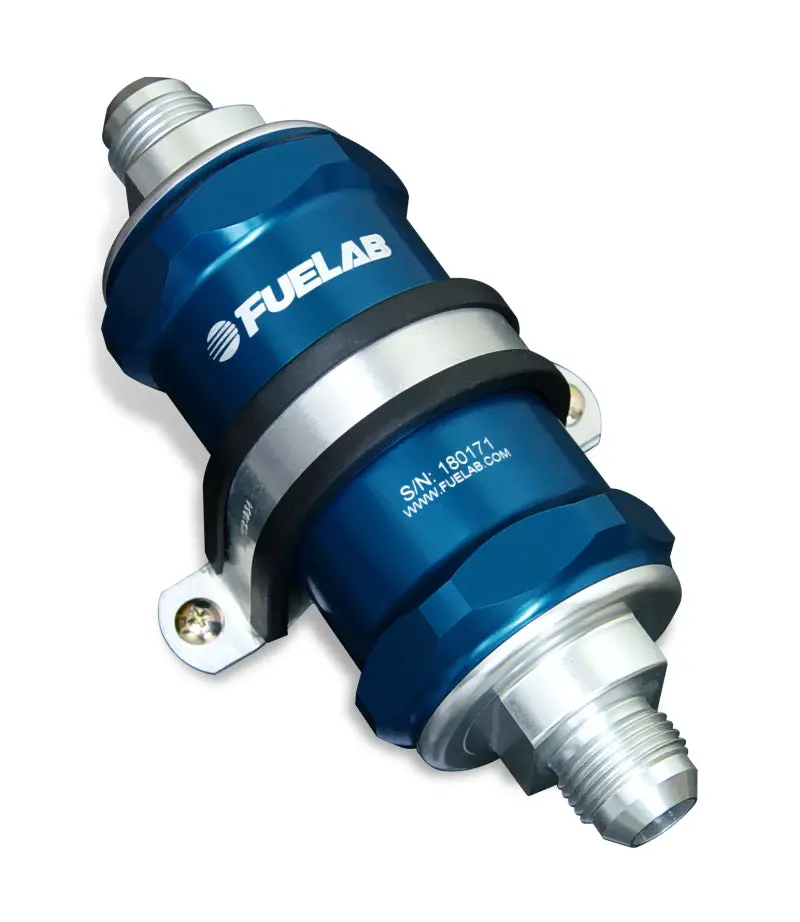 Fuelab Inline Fuel Filter – -8 An Inlet/Outlet, 40-Micron Stainless Steel With Integrated Check Valve (Blue Housing) 1
