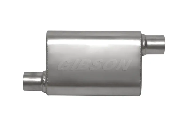 Gibson Superflow Offset Oval Muffler – 4×9×13 Inch, 2.25-Inch Inlet/Outlet, Stainless Steel 1