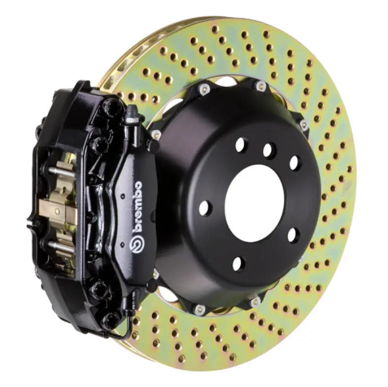 Brembo Gt Rear Big Brake Kit For 2012–2016 Porsche 987.2 Cayman S (Excl. Pccb) – 4-Piston Calipers, 345X28Mm Drilled Two-Piece Rotors, Satin Black Finish 1